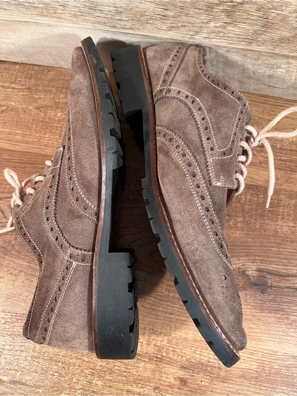 Saks Fifth Avenue Men's Taupe Suede Wingtip Derbies - Picture 11 of 12
